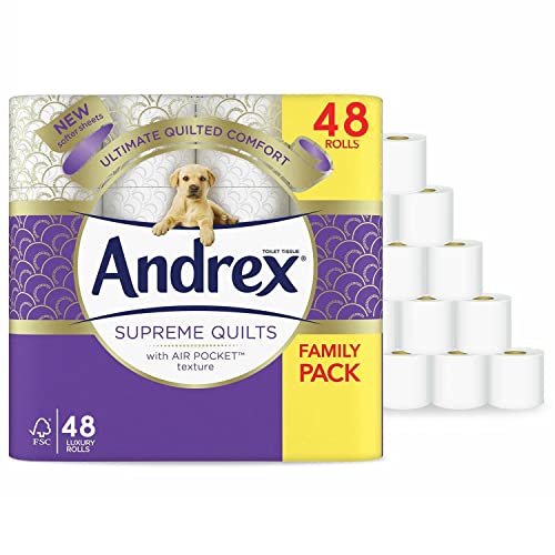 Andrex Toilet Roll Supreme Quilts Fragrance-Free 3 Ply Toilet Paper, 48 Rolls