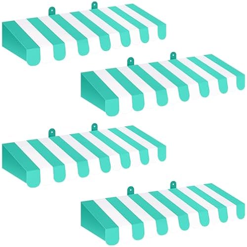 Boao 4 Pcs 3D Cardboard Awning Decor,White and Green,Striped Style