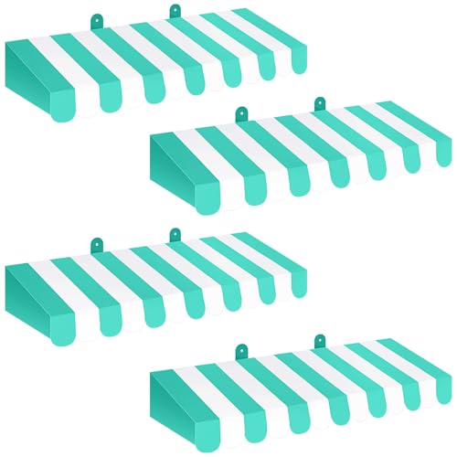 Image of Boao 4 Pcs 3D Cardboard Awning Decor,White and Green,Striped Style | Paper Awning, Circus Carnival Theme, For Bulletin Board, Lemonade Stand, Bakery & Ice Cream Truck, Wall Window Backdrop