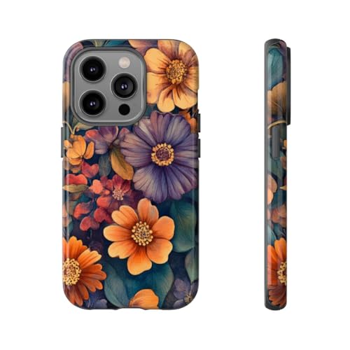 Coque iPhone 14 Pro antichoc orange motif floral aquarelle vif