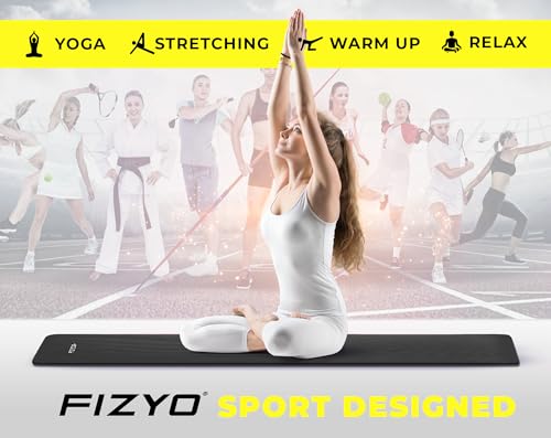 Fizyo Mata Fitness Antypoślizgowa 183×61×1 cm – Do Jogi, Ćwiczeń, Treningu, Gimnastyki – Komfortowa i Wzmocniona, Ochrona Stawów, Uniwersalna Mata Sportowa, czarna
