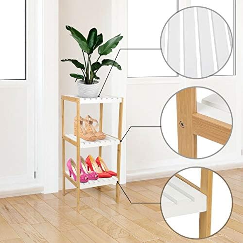 Vencier Bamboo Bathroom Shelf with 3 Tiers, 80 x 34 x 33 cm, Free-Standing Shelving Unit, Wooden Storage Shelves (Natural & White)