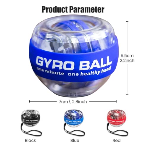 Image of Gyro Ball Wrist Strengthener - Auto Start Forearm Exerciser with Ergonomic Grip - Hand, Finger, Arm Workout for Fitness, Sports, Musicians & Rehab (Bag, Platinum Core, Lights, Blue)