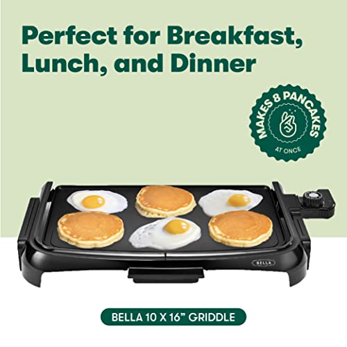 Bella 10" X 16" Griddle Non-Stick, Adjustable Control Knob With 7 Settings, Dishwater Safe, Pfoa Free, Black #TOP1