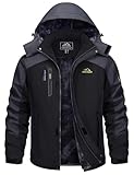 TACVASEN Outdoor Jacket Mens Waterproof Hunting Jacket Fleece Winter Jacket Thermal Skiing Jacket Softshell Jacket Waterproof Fishing Jackets with Pockets Walking Jacket Fleece Windbreaker Grey