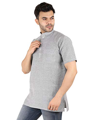 Image of LATEST CHIKAN Men's Cotton Regular Casual Strped Short Kurta Half Sleeves - (SK-LJ.DS.AS)