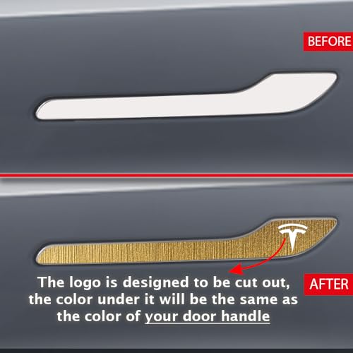 Image of IPG Compatible for Model 3 / Model Y Door Handle Decal Sticker Wrap Kit (Set of 4) with Tesla Logo Personalize Your Tesla (Brushed Gold)