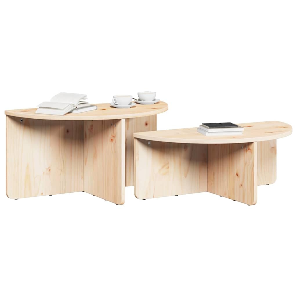Lot de 2 tables basses ovales en bois massif de pin naturel