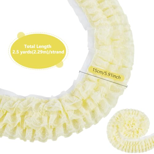 BENECREAT 2.5Yards 3-Layer Ruffle Lace Pleated Trim - Image 2