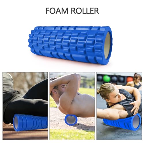Krightlink 5 in 1 Foam Roller Set for Deep Tissue Muscle Massage, Trigger Point Fitness Patented Exercise Foam Roller, Massage Roller, Massage Ball, Stretching Strap, for Whole Body (Blue) - Thumbnail 3