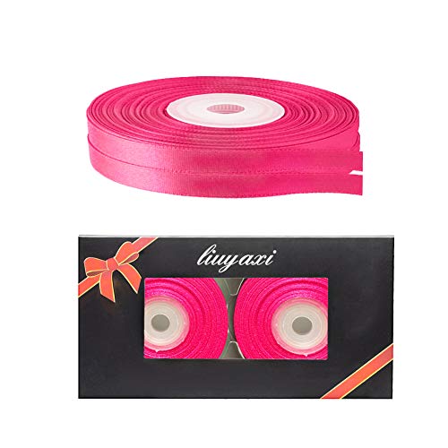Image of Solid Color Double Faced Hot Pink Satin Ribbon 1 /4 inch X 50 Yards, Ribbons Perfect for Crafts, Wedding Decor, Bow Making, Sewing, Gift Package Wrapping and More