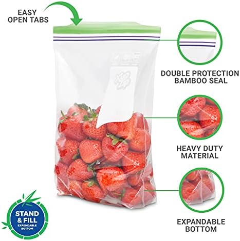 55 x Premium Food Storage Bags | UK Half Gallon Size Freezer Bags by XupZip | Leakproof Reusable Food Bags | Airtight Snack Bags | Heavy Duty Plastic Food Bags | BPA Free Reusable Sandwich Bags