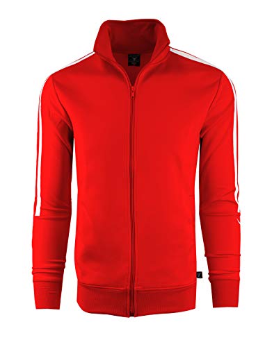 Screenshot-F11008 Mens Urban Hip Hop Premium Track Jacket - Slim Fit Double Side Taping Monocolor Streetwear Fashion Top-Red-Large #TOP6
