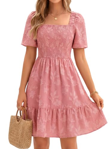 Rooscier Women's Floral Short Sleeve Midi Dress Pink Medium