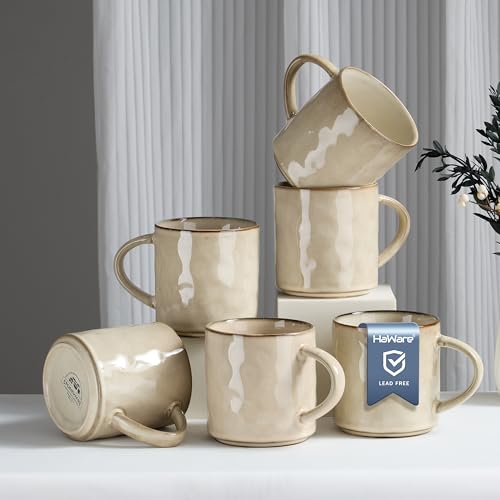 HaWare Kaffeetassen aus Steingut mit Griff, 400 ml, Latte-Tasse für Mann,...