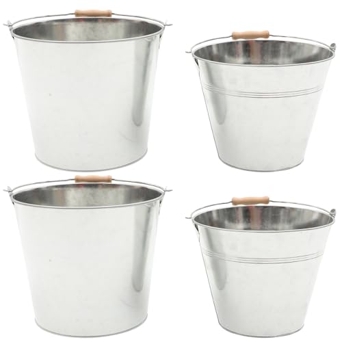 HINTRMENT Heavy Duty Metal Ash Buckets 2Pcs Large Capacity Iron Fireplace Buckets with Handles for Bbq Charcoal Storage and Garden Fire Bin Use
