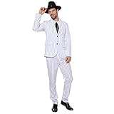 EraSpooky Men's 1920s Gangster Costume Wide Pin Stripe Suit Include Jacket Pants Shirt Front with At