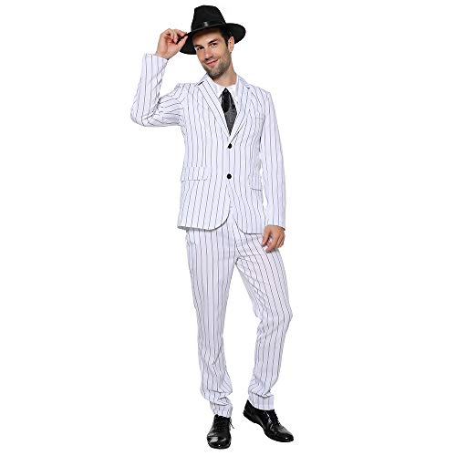 Eraspooky Men's 1920S Gangster Costume Wide Pin Stripe Suit Include Jacket Pants Shirt Front With Attached Necktie #TOP18