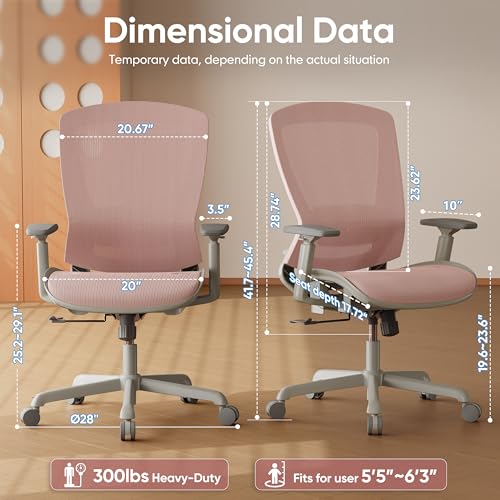 Image of ELABEST Mesh Office Chair,Ergonomic Computer Desk Chair,Sturdy Task Chair- Adjustable Lumbar Support & Armrests,Tilt Function,Comfort Wide Seat,Swivel Home Office Chair (Pink)
