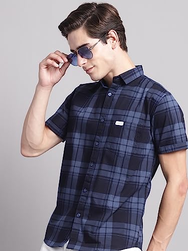 Image of Majestic Man Men Cotton Checkered Half Sleeve Slim Fit Casual Shirt
