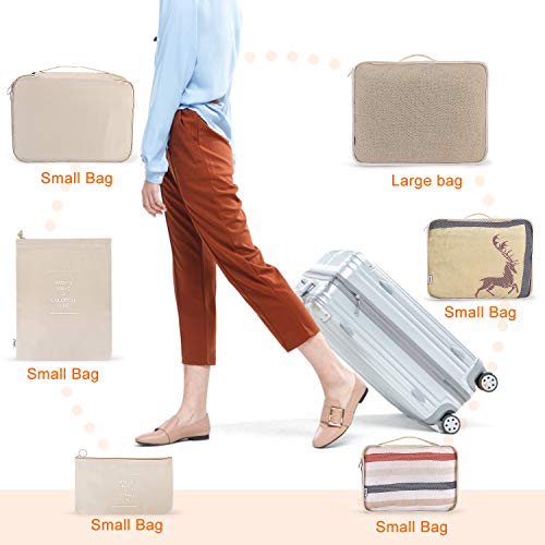 Image of Packing Cubes Set for Travel (Beige, 6 Packing Cubes)