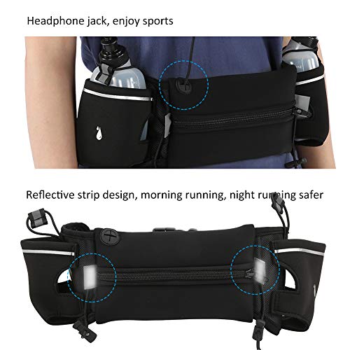 Pochete de corrida, bolsa de cintura com suporte para garrafa de água e entrada para fone de ouvido