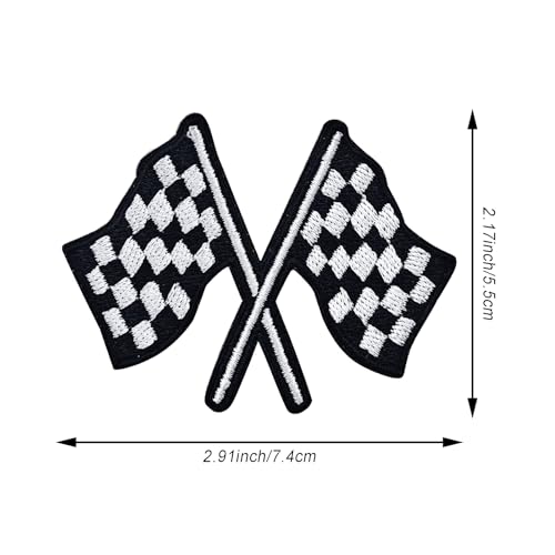 8PCS Checkered Racing Flag Patches, Flag Embroidery Iron on Patches Auto Car Racing Applique Jean Jacket Biker Motorcycle Winner Sponsored - Thumbnail 2