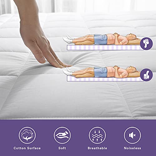 Amazon Brand – Pinzon King Quilted Fitted Mattress Topper Pad Cover,Cotton Surface, Elastic Deep Pocket Breathable Fluffy Soft #TOP3