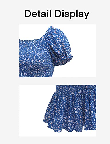 Aonesx Maternity Summer Floral Midi Bodycon Dresses, Short Puff Sleeve Square Neck Ruffle Hem Mermaid Baby Shower Dress Blue S #TOP6