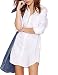 Richlulu Womens Boyfriend Style Button Down Foldable Sleeve Oversize Frock Shirt(L,White)