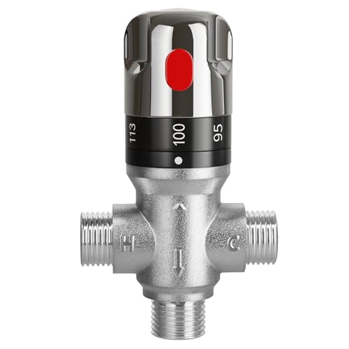 FUGO 1/2 NPT Thermostatic Mixing Valve Water Mixing Valve with 1/2 NPT Male Connections Solid Brass Chrome