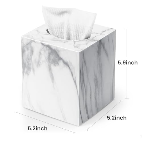 Square Tissue Box Cover, Marble Modern Facial Paper Holder, Cube Acrylic Tissue Holder Accessories for Bathroom Vanity Countertop, Bedroom Dresser, Night Stand, Desk, Office - Thumbnail 3