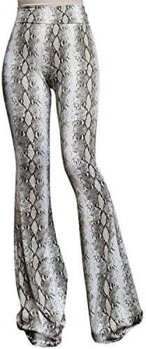 SMT Women's High Waist Wide Leg Long Bell Bottom Yoga Pants Large Animal Snake