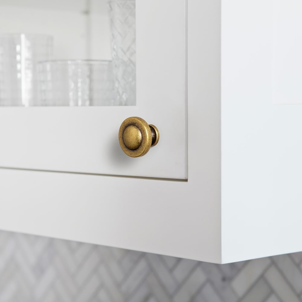 Goo-Ki 6 Pack Antique Brass Domed Cabinet Knobs with Vintage Disdressed Finish - Contemporary Hardware for Kitchen Drawers
