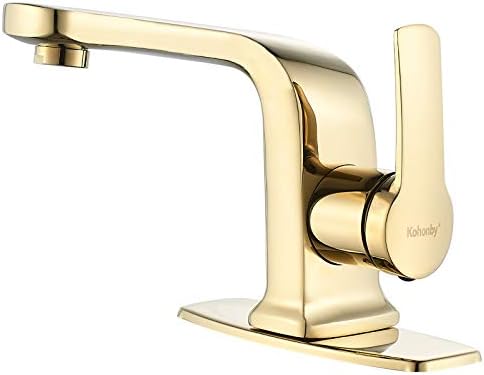 Kohonby Polished Gold Bathroom Faucet, Single Handle Commercial Bathroom Sink Faucet Single Hole with 6 Inches Deck