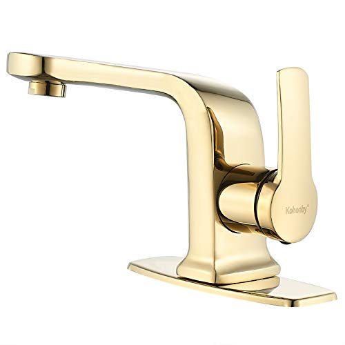 Kohonby Polished Gold Bathroom Faucet, Single Handle Commercial Bathroom Sink Faucet Single Hole With 6 Inches Deck #TOP1
