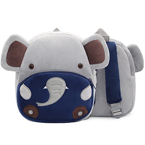 Freessom Sac à Dos Enfant Maternelle Primaire Garderie Fille Garçon Animaux Éléphant Sac Bébé Creche École Mignon Fourniture Scolaire Kawaii Fun et Original-2-4 Ans (Bleu et Gris) Cover