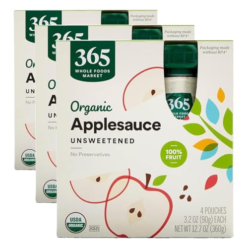Image of 365 by Whole Foods Market Unsweetened Applesauce, 12 Pack | Organic | 3.2 Ounce Pouches