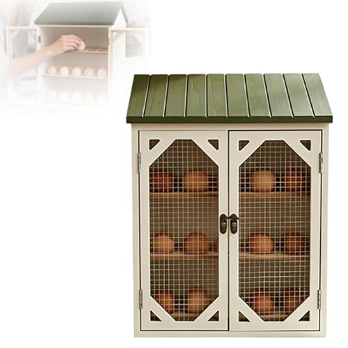 Rustic Wooden Egg Storage Cabinet with Mesh Doors