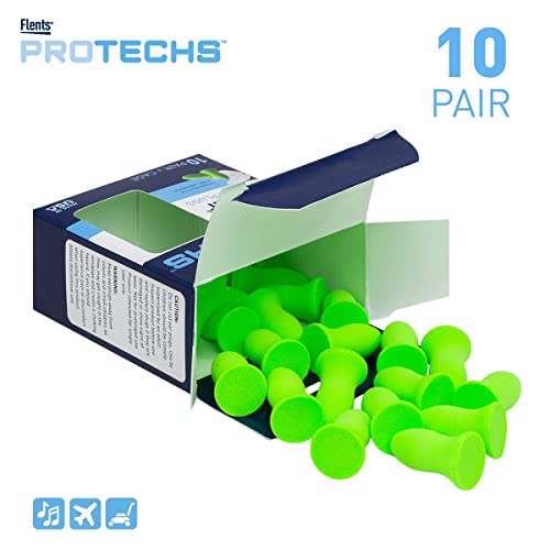 Flents Foam Ear Plugs, 10 Pair With Case For Sleeping, Snoring, Loud Noise, Traveling, Concerts, Construction, & Studying, Nrr 33, Green, Made In The Usa #TOP2