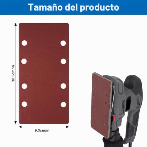 Miniatura 3 de 40 Piezas Hojas De Lija Rectangulares, 93x185 Mm Papel De Lija Para Lijadora Orbital, Granos Surtidos 60 80 120 180 320 600 800 1000, Almohadillas De Lijado Con Gancho Y Bucle De 8 Orificios