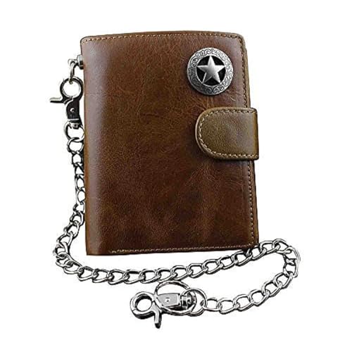Image of ESYTCH Men's Genuine Leather Biker Star Zipper Card/Money Chain Wallet Purse