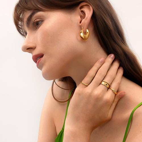 Chunky Gold Hoop Earrings for Women 18K Gold Plated Thick Hoop Earrings Statement Jewelry2
