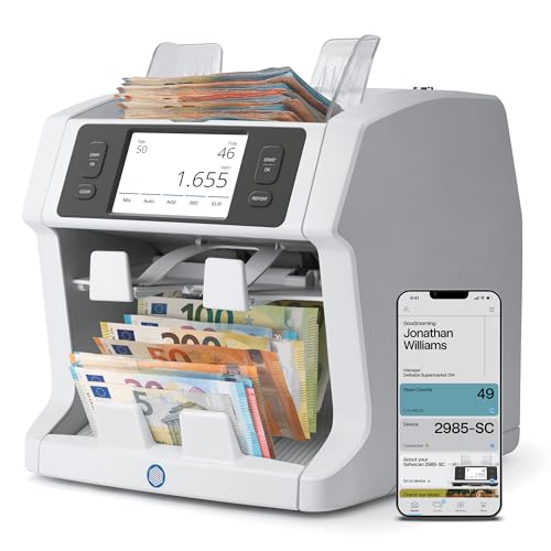 Safescan 2995-SC Contadora de billetes - Que cuenta el valor y clasifica los billetes mezclados con modo fitness - Contadora detectora de billetes falsos en 11 puntos - Con la app Safescan