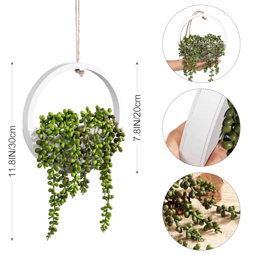 Miniatura 2 de Hobyhoon - Lote De 2 Plantas Suculentas Artificiales Para Colgar 30,5 Cm, En Una Maceta De Madera, Decoración De Pared Interior O Exterior