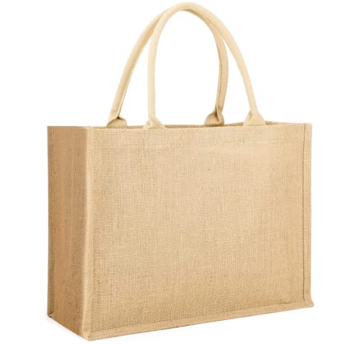 Tibroni Sacs en Jute, Sac de Jute pour les Achats Portable, Sac de Tranche Portable en Jute Naturelle, Sac de Shopping Réutilisable pour Shopping, Pique-nique, Cadeaux, Voyage, Plage(42x32x17cm) Cover