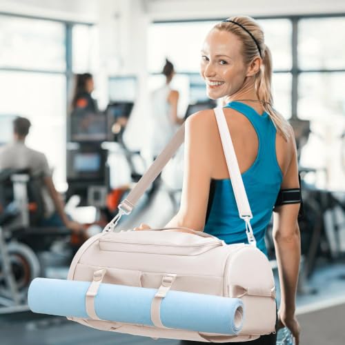 Image of MIYCOO Gym Bag with Shoes Compartment, Duffle Bag, Backpack with Wet Pocket | 3-Way Carry Travel Backpack, Sports Backpack for Men Women, Weekender Overnight Bag for Gym Travel Sports - Beige