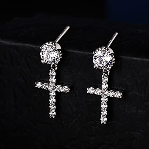TRUMIUM Cross Earrings for Men Women 925 Sterling Silver Dangle Earrings Hypoallergenic Silver Gold Stud Cubic Zirconia2