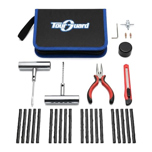 TOURGUARD Flat Tire Repair Kit with Plugs 31 Pcs for Car, Motorcycle, ATV, Jeep, Truck, Tractor Flat Tire Puncture Repair