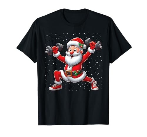 Exercise with Santa, T-Shirt, Unisex-Adultes, Manche courte, T-shirt, Noir, S, Noël, Gym, Haltérophilie, Fitness, Merry Liftmas
